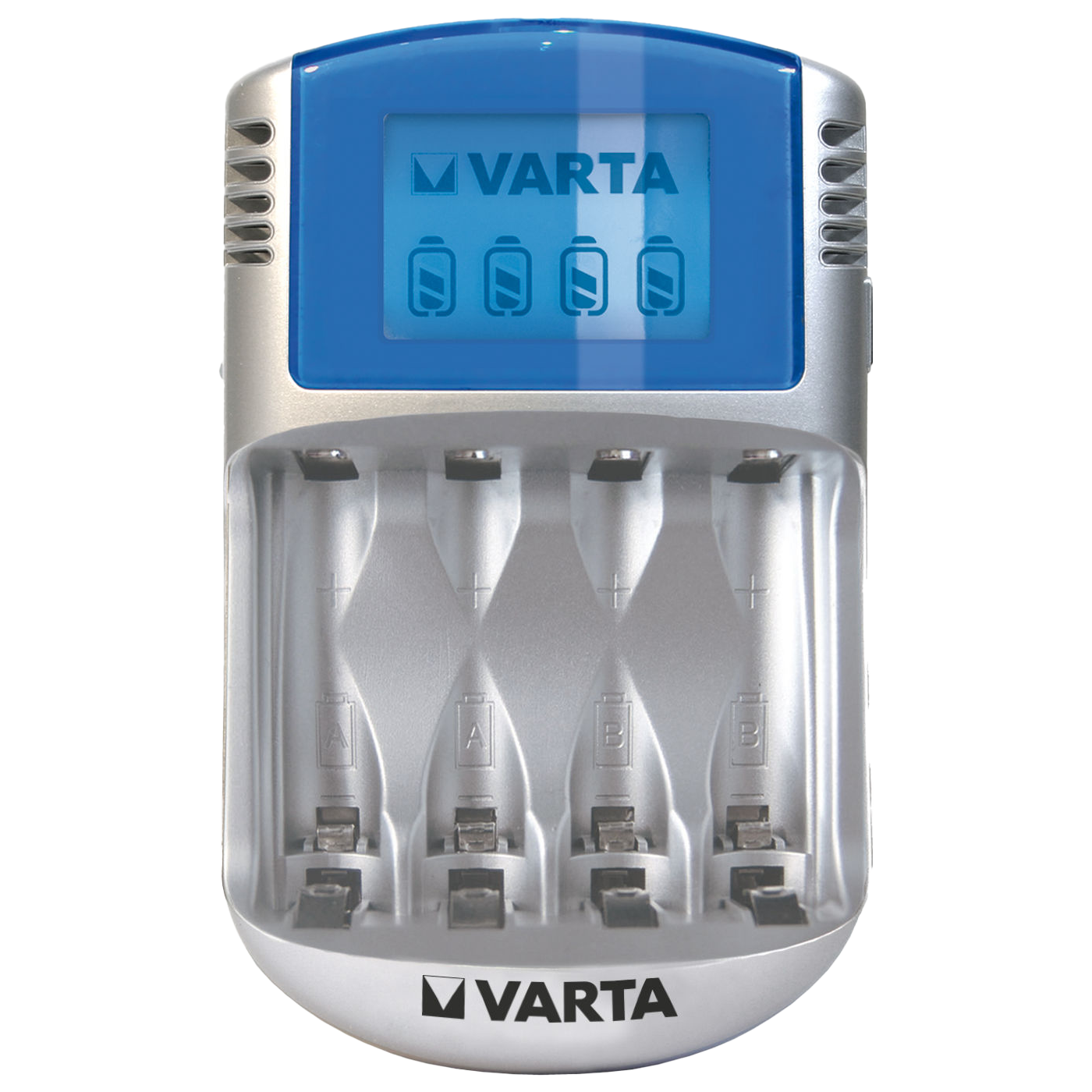 VARTA Rechargeable Battery Charger with LCD Display and 12V Power Supply for 4 AA/AAA Batteries