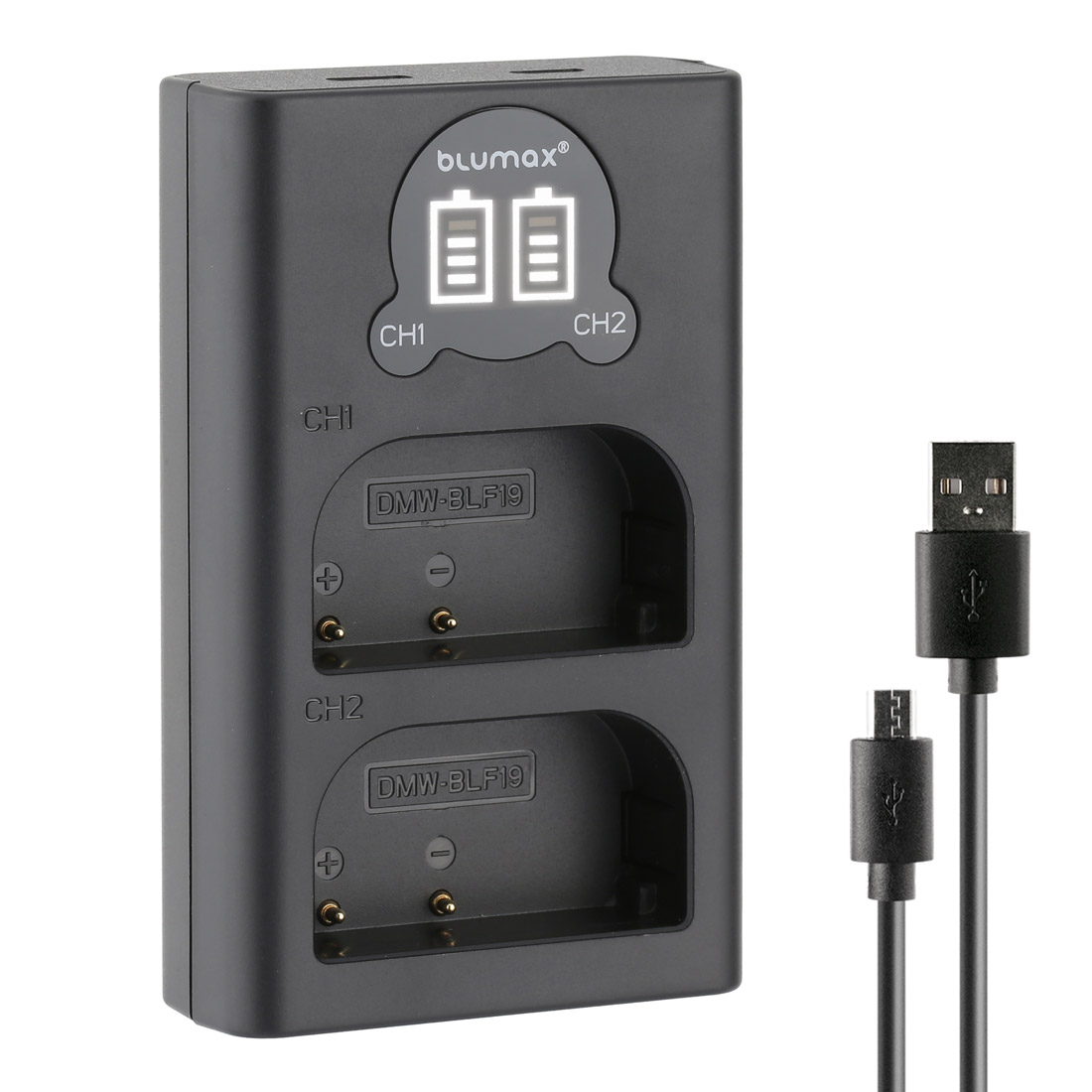 Зарядно за 2 батерии Panasonic DMW-BLF19 с LCD дисплей - 8.4V