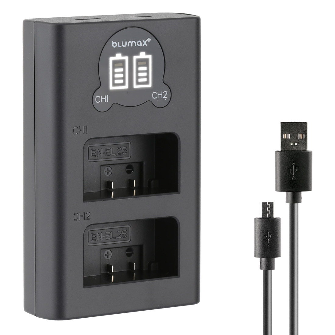 Charger for 2 Nikon EN-EL25 batteries with LCD display - 8.7V