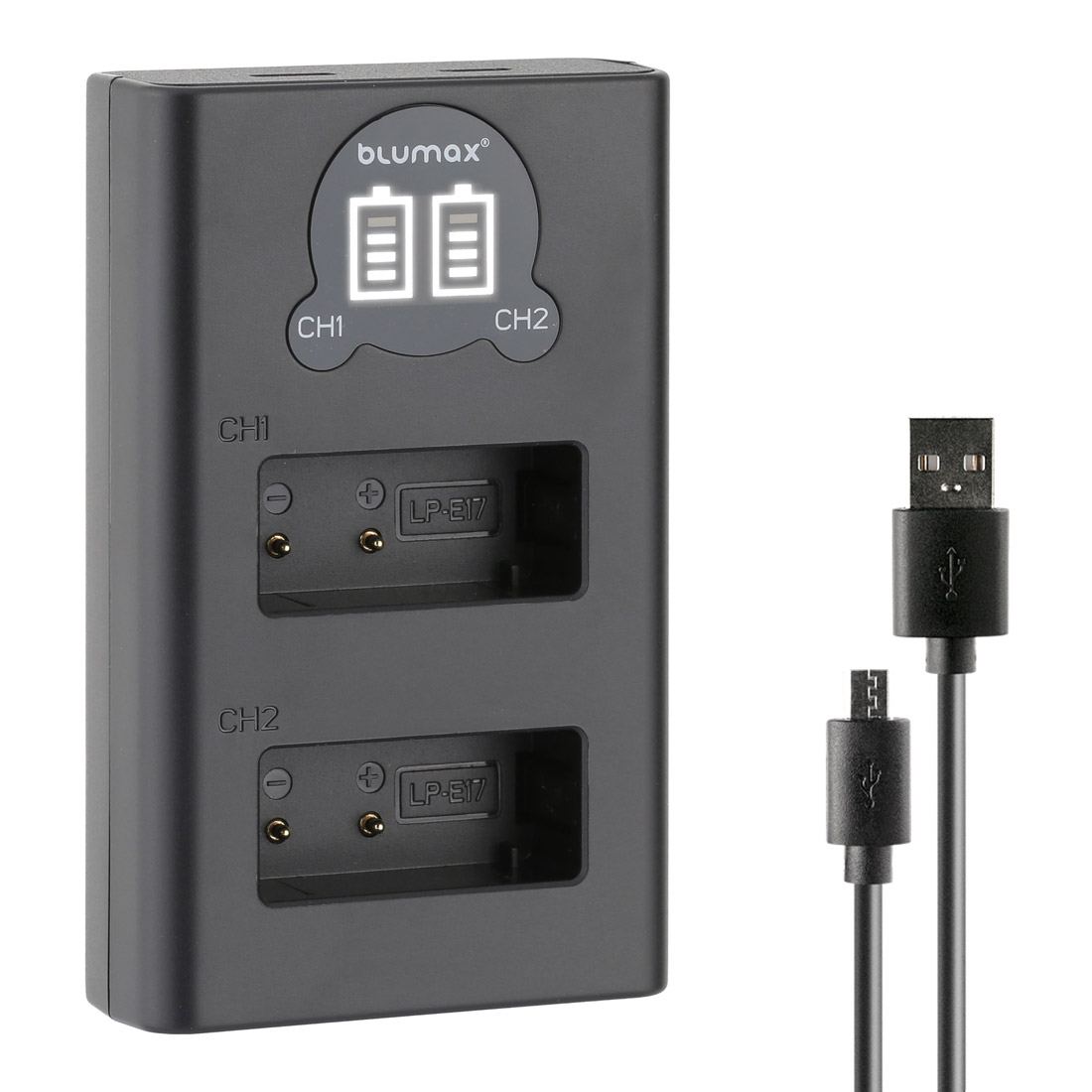 Charger for 2 Canon LP-E17 batteries with LCD display