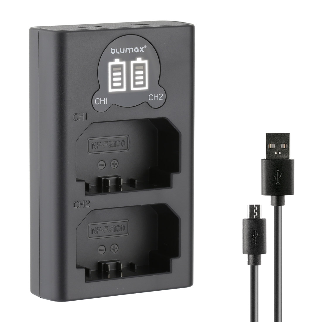 Charger for 2 Sony FZ100 batteries with LCD display