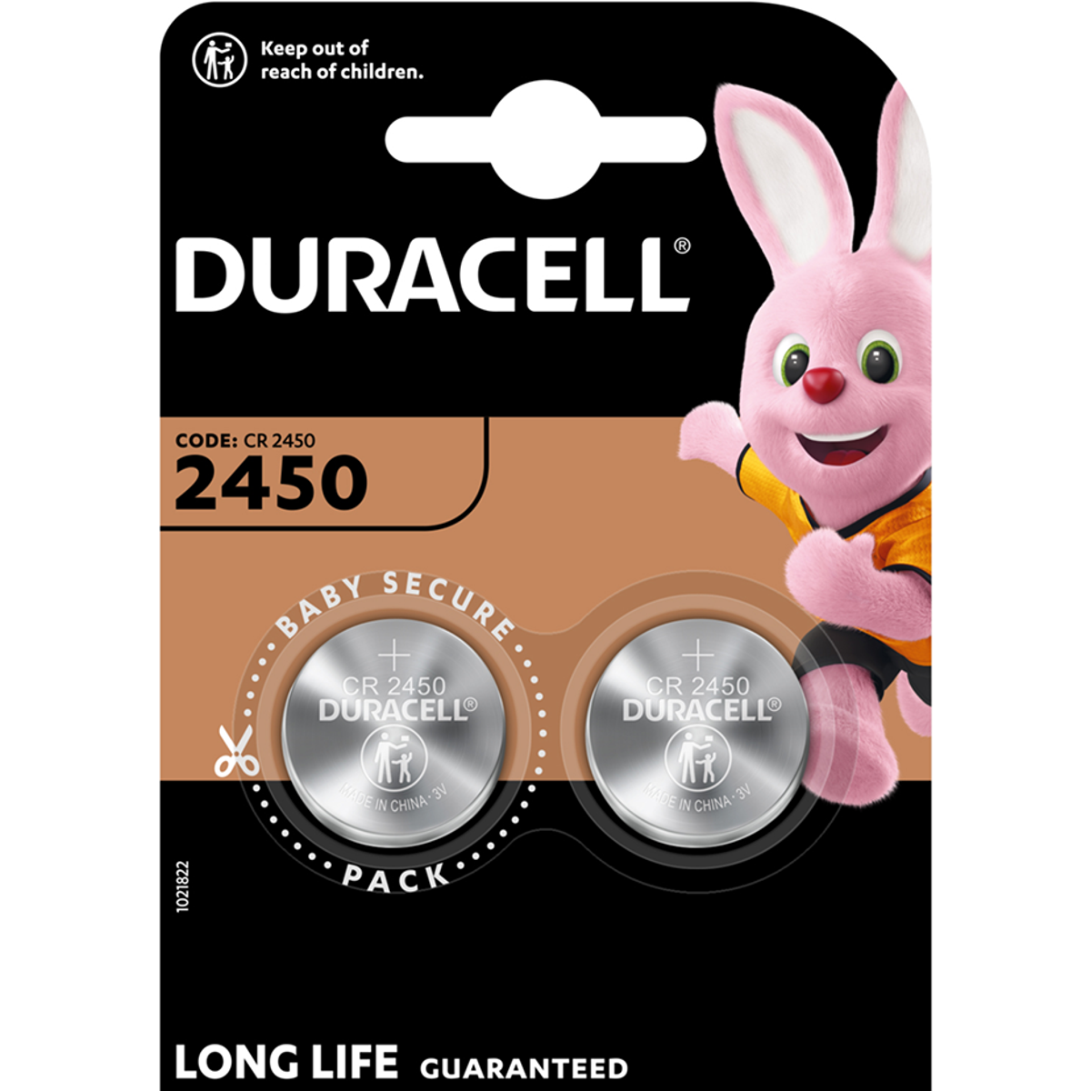2 Lithium Batteries CR2450 Duracell DL2450 - 3V