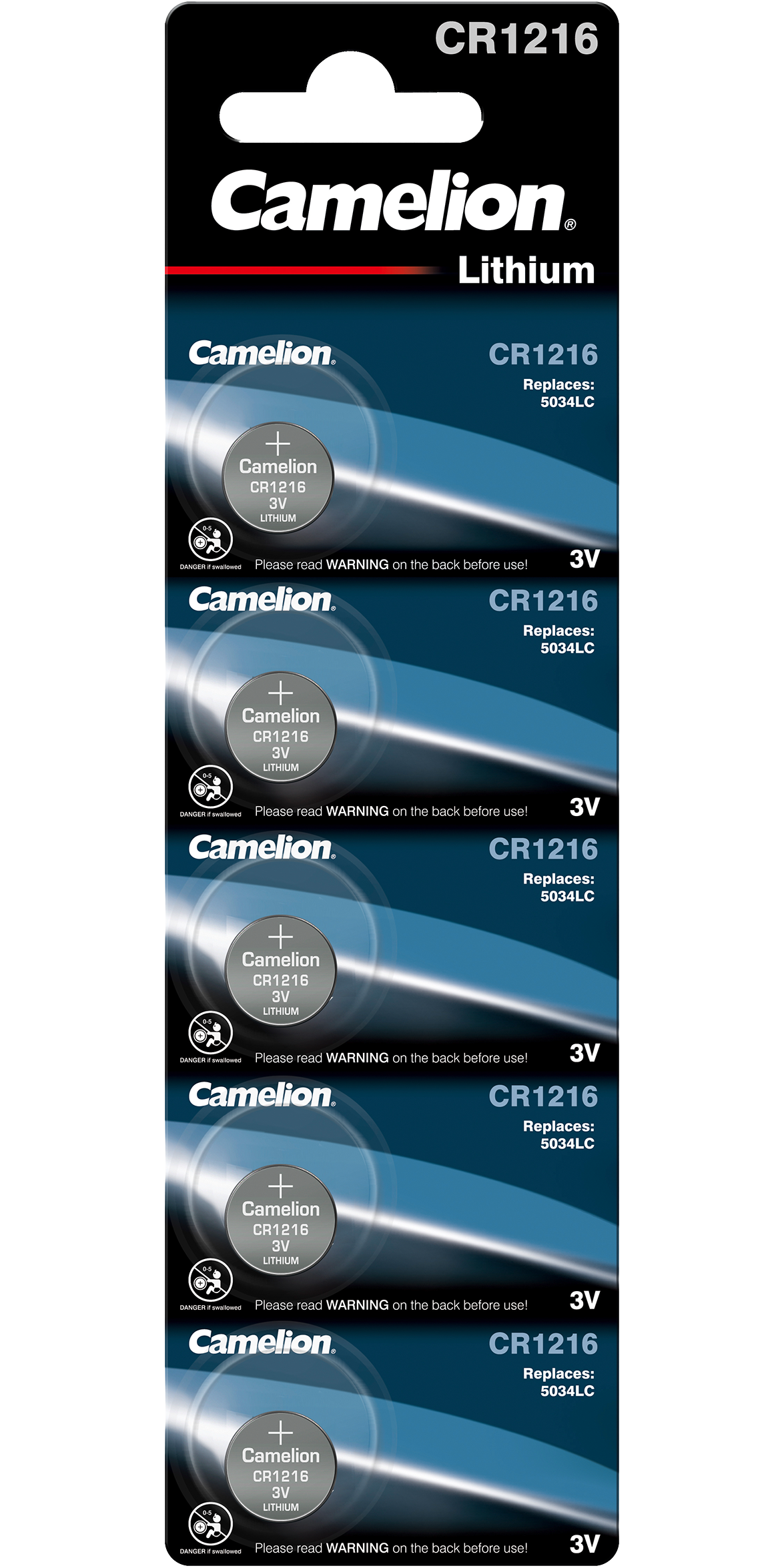 5 Camelion CR1216 lithium batteries 3V coin cells