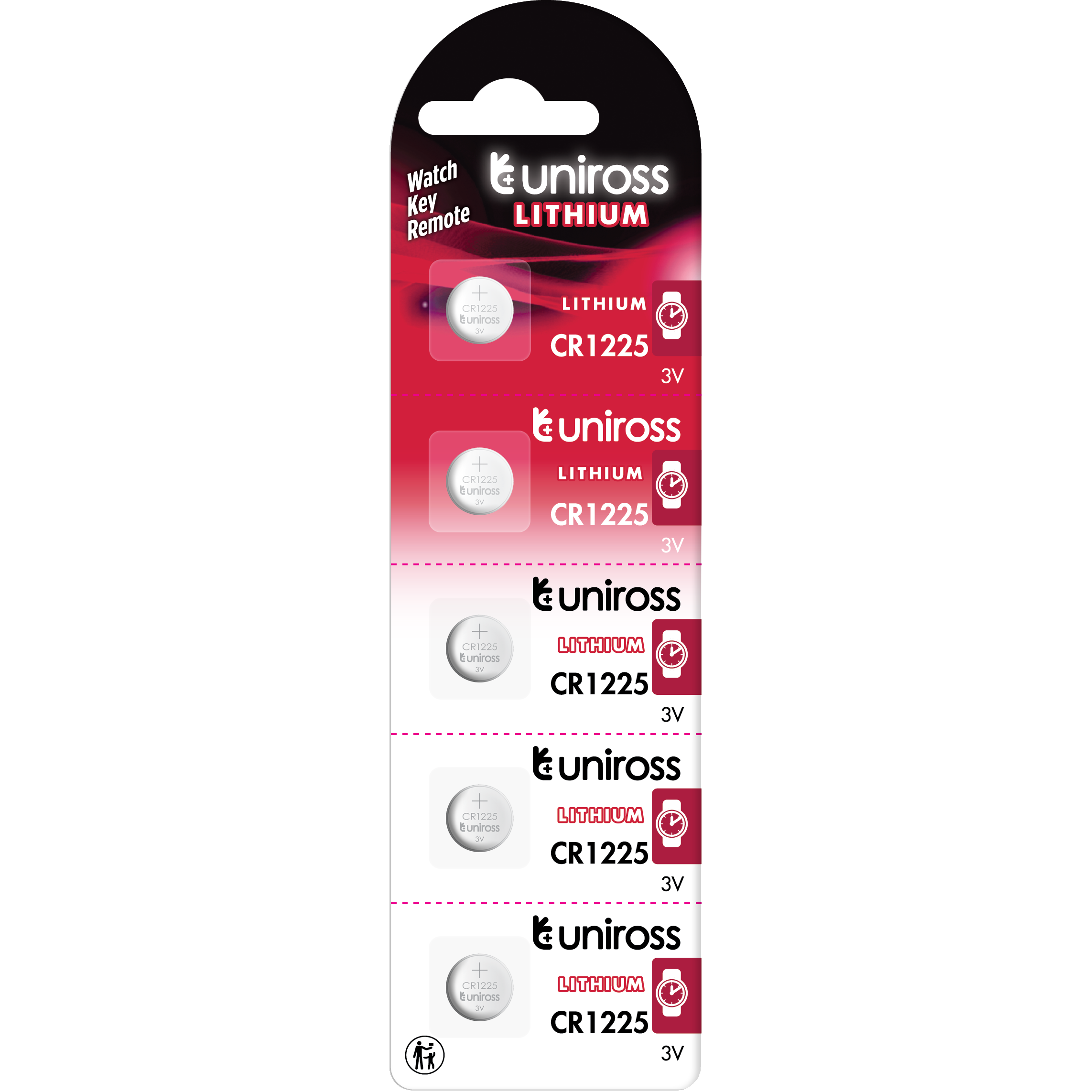 5 Lithium Batteries CR1225 Uniross CR1225 - 3V