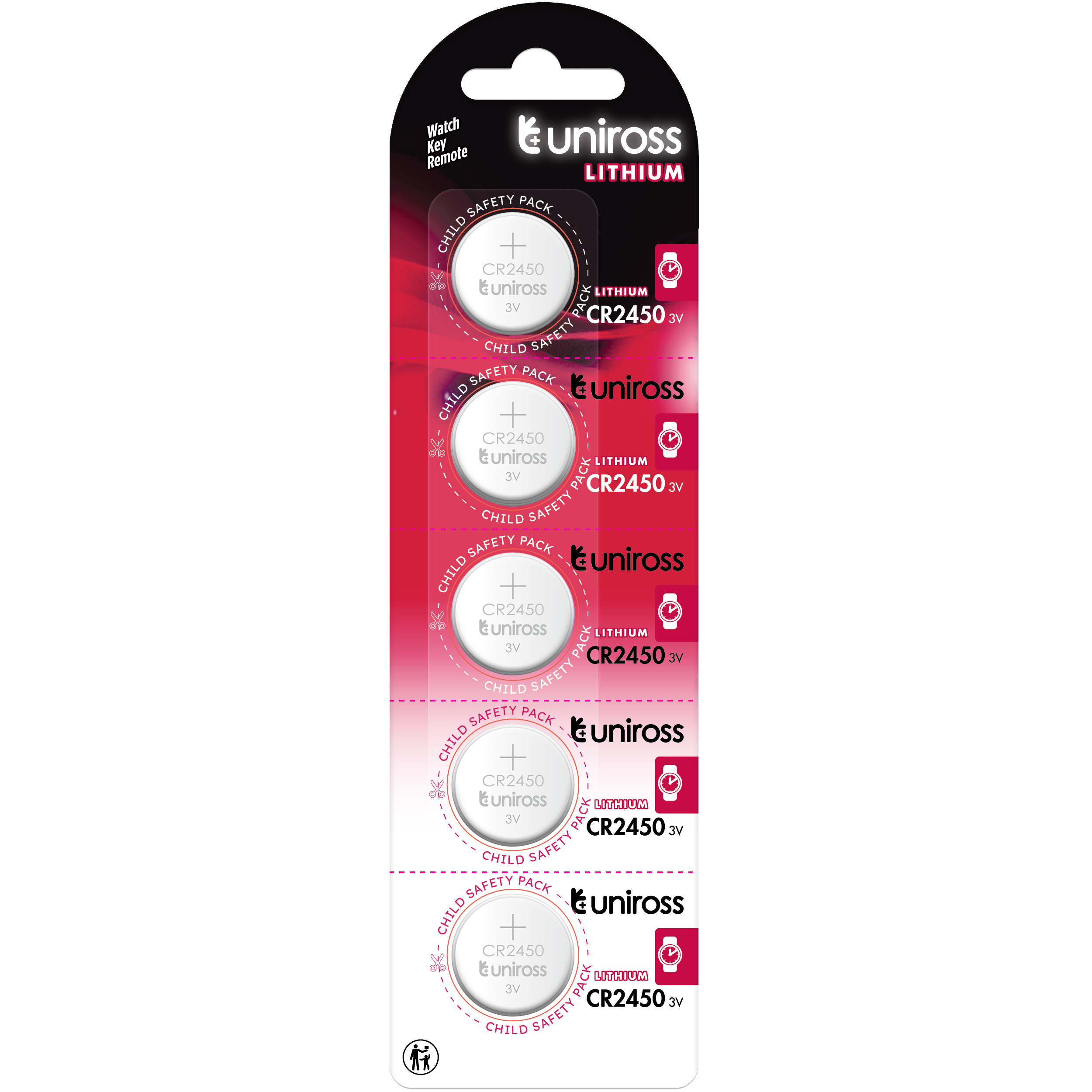 5 Lithium Batteries CR2450 Uniross CR2450 - 3V