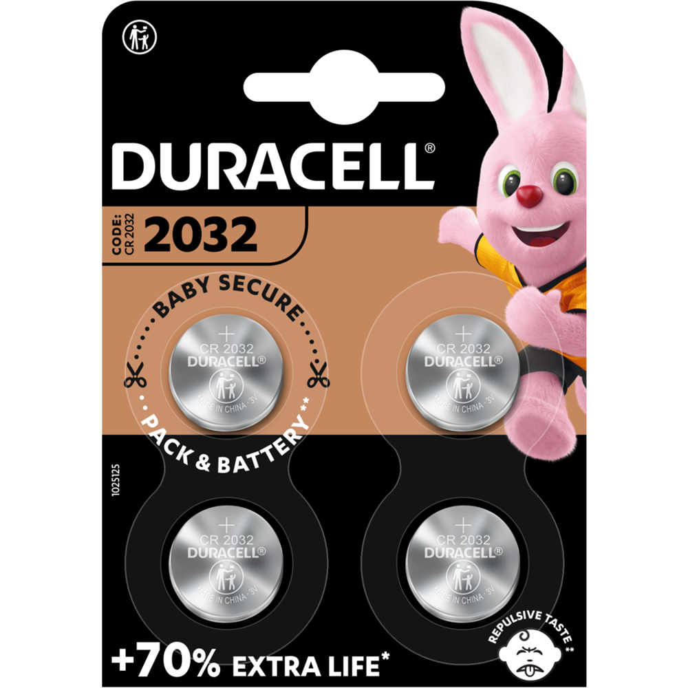 Duracell DL2032 CR2032 3V lithium batteries 4 pieces