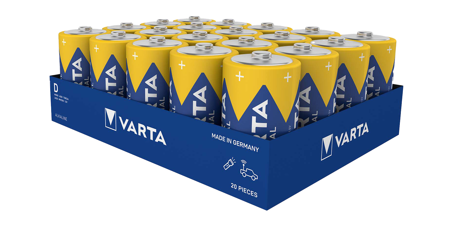20 pcs Alkaline Batteries LR20 D Varta Industrial Pro