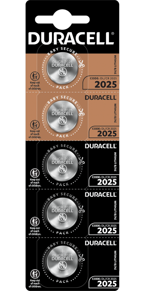 Duracell DL2025 CR2025 Lithium Batteries - 3V - 5 Batteries