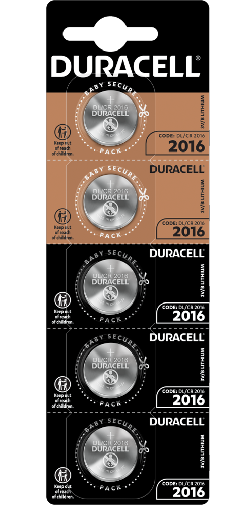 Duracell DL2016 CR2016 3V Lithium Batteries - 5 Batteries