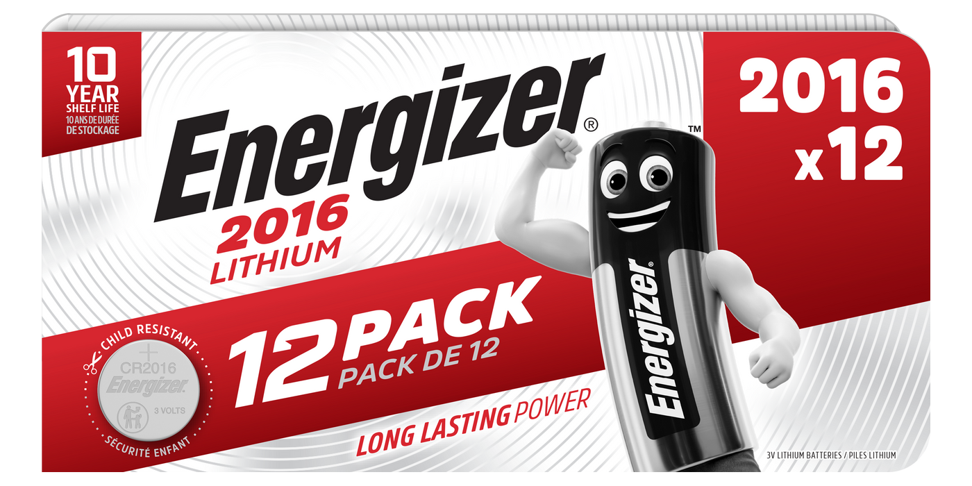 12 Lithium Batteries CR2016 Energizer ECR2016 - 3V
