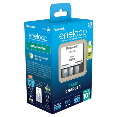 Зарядно за 2/4 батерии АА/ААА Panasonic Eneloop + 4 ААА х 800 mAh