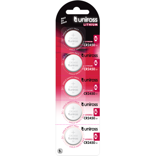 5 Lithium Batteries CR2450 Uniross CR2450 - 3V