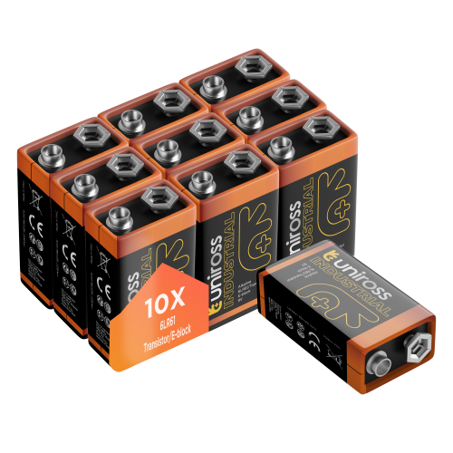Alkaline Batteries 9V Uniross Industrial Pro Alkaline 6LR61 9V - 10 pcs