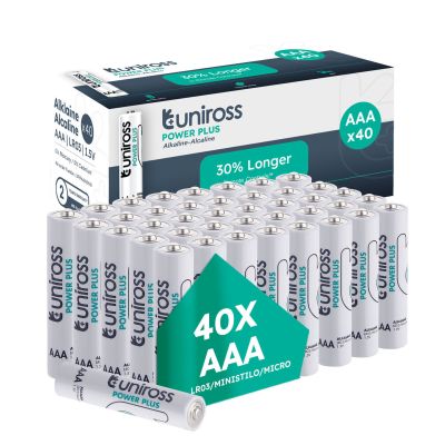 40 Uniross Power Plus AAA Alkaline Batteries - 1.5V