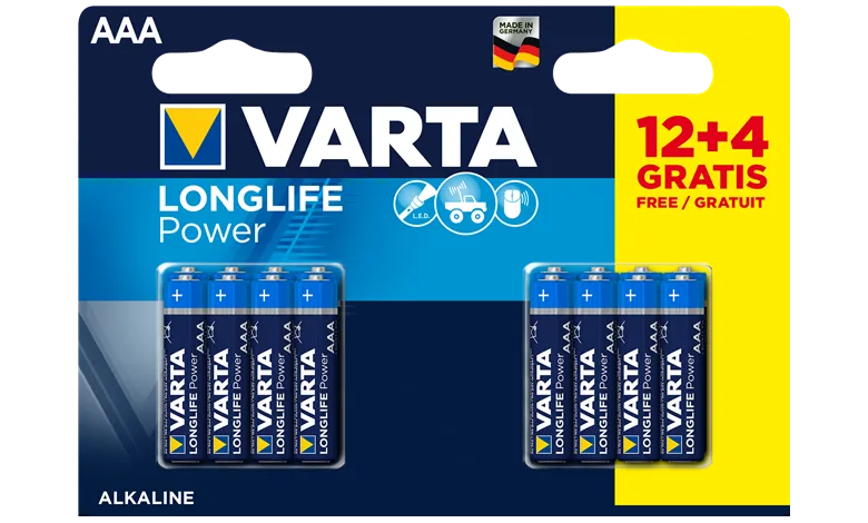 Алкални батерии ААА Varta Longlife Power AAA - 16 броя