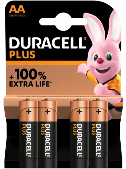 Алкални батерии АА Duracell Plus MN1500 AA - 4 броя - 100%