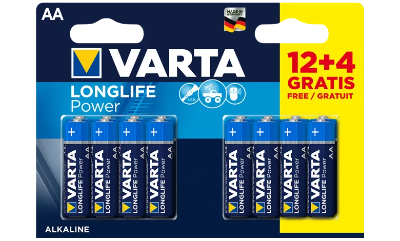 Алкални батерии АА Varta Longlife Power AA  - 16 броя