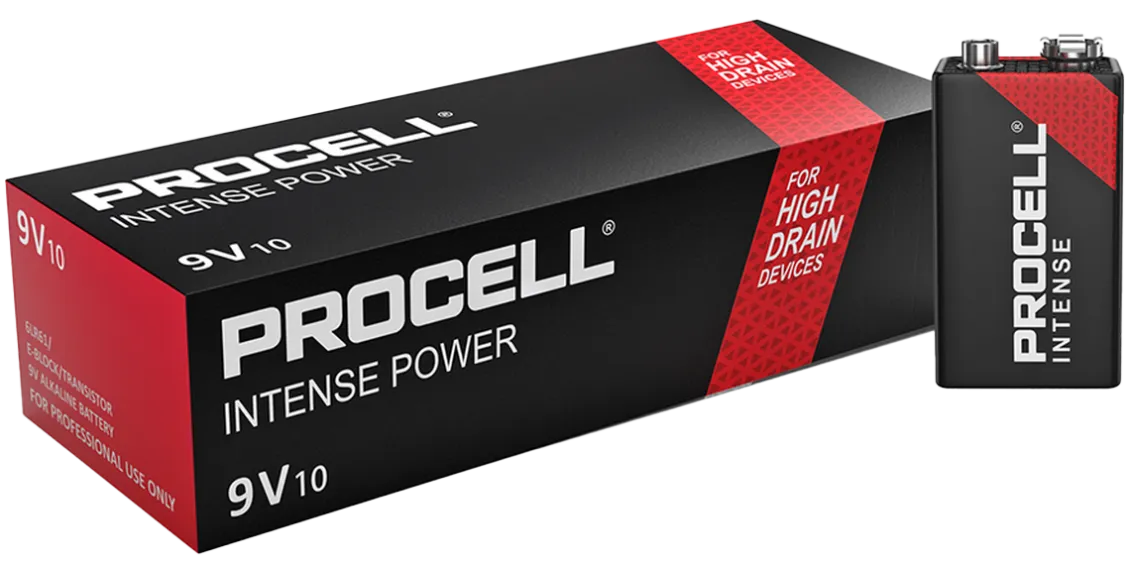 Алкални батерии 9V Duracell Procell Intense MN1604 - 10 броя