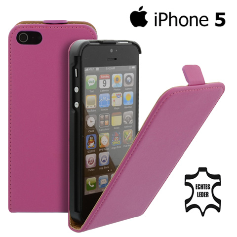 FLIP калъф за iPhone 5 Естествена кожа Hotpink