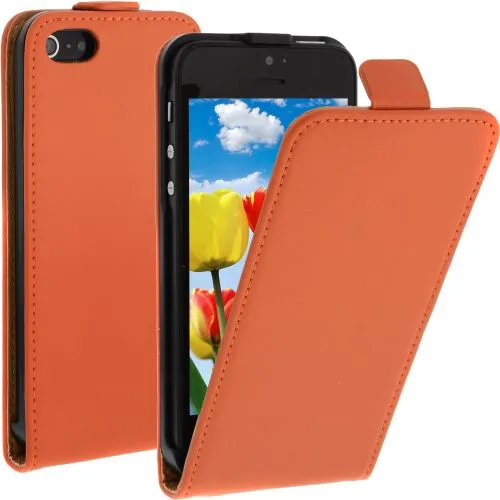 FLIP калъф за iPhone 5 Естествена кожа Orange