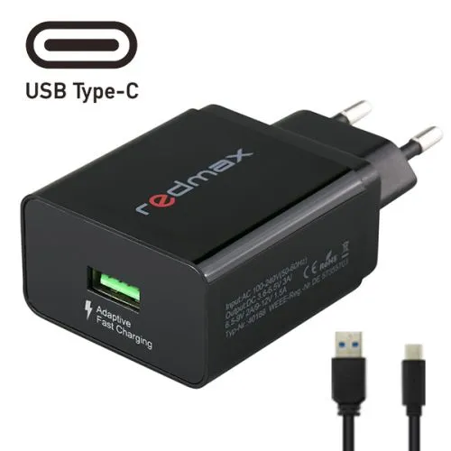 Зарядно за телефон от 220V към USB-A 3.0A + USB Type C кабел