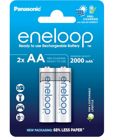 2 Акумулаторни батерии Panasonic Eneloop AA 2000 mAh - 1.2V