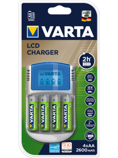 Зарядно за батерии Varta с LCD дисплей и 4 батерии АА 2600 mAh