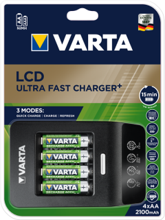 Супер бързо зарядно устройство Varta с 4 батерии AA 2100 mAh