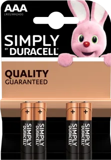 Алкални батерии AAA Duracell Simply MN2400 AAA - 4 броя