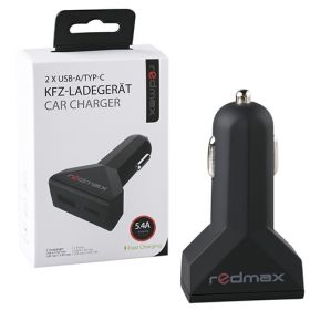 Двоен USB адаптер за кола 1 x 2.4A USB-A + 1 x 3.0A USB Type C