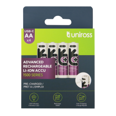 Акумулаторни батерии АА Uniross Li-Ion 1.5V 1500 mAh - USB - Type C