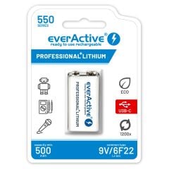 Акумулаторнa батерия 9V Li-Ion 500 mAh EverActive+ USB Type C