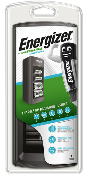 Универсално зарядно Energizer за АА / ААА / C / D и слот за две 9V батерии